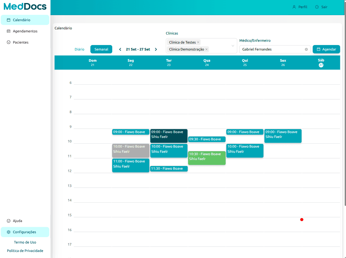 Agenda médica da clínica no MedDocs