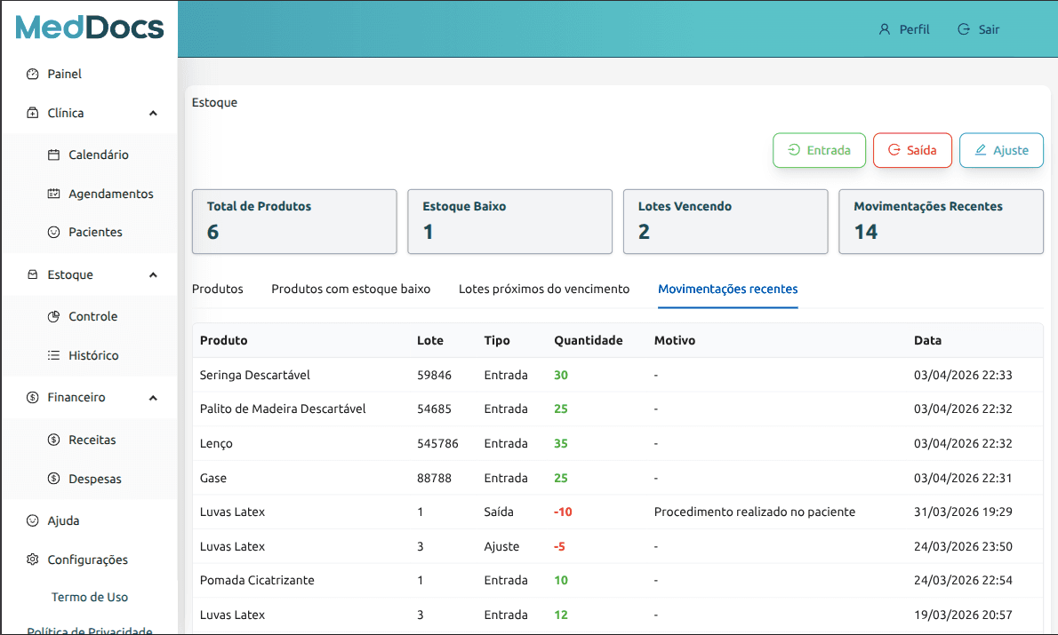 Controle de estoque no MedDocs