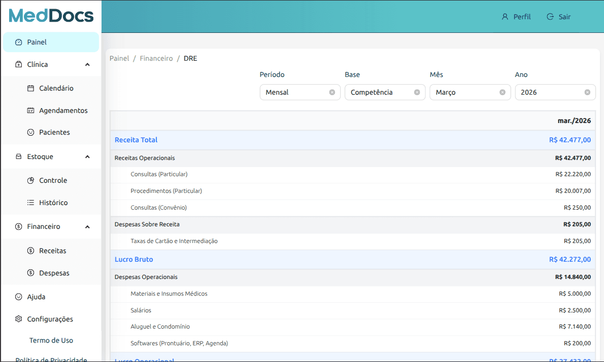 DRE completa da clínica