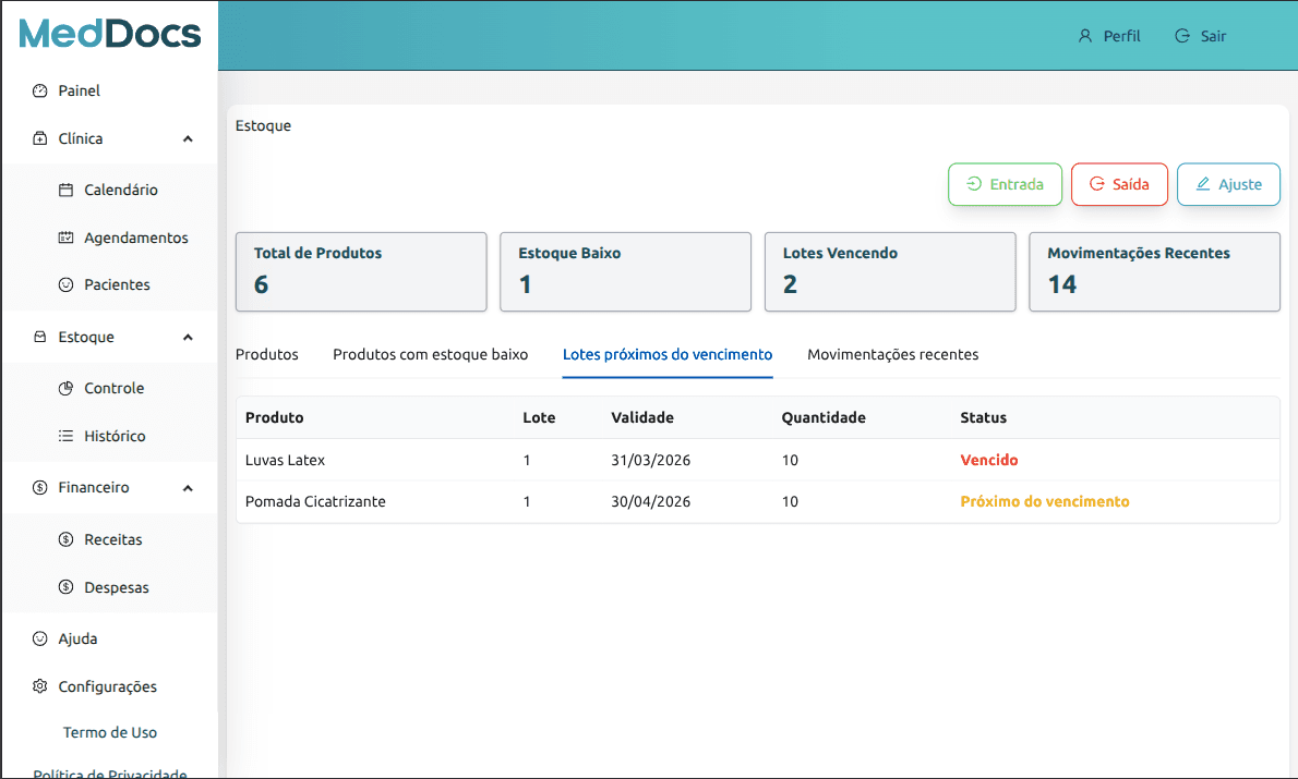 Alertas de lotes próximos do vencimento